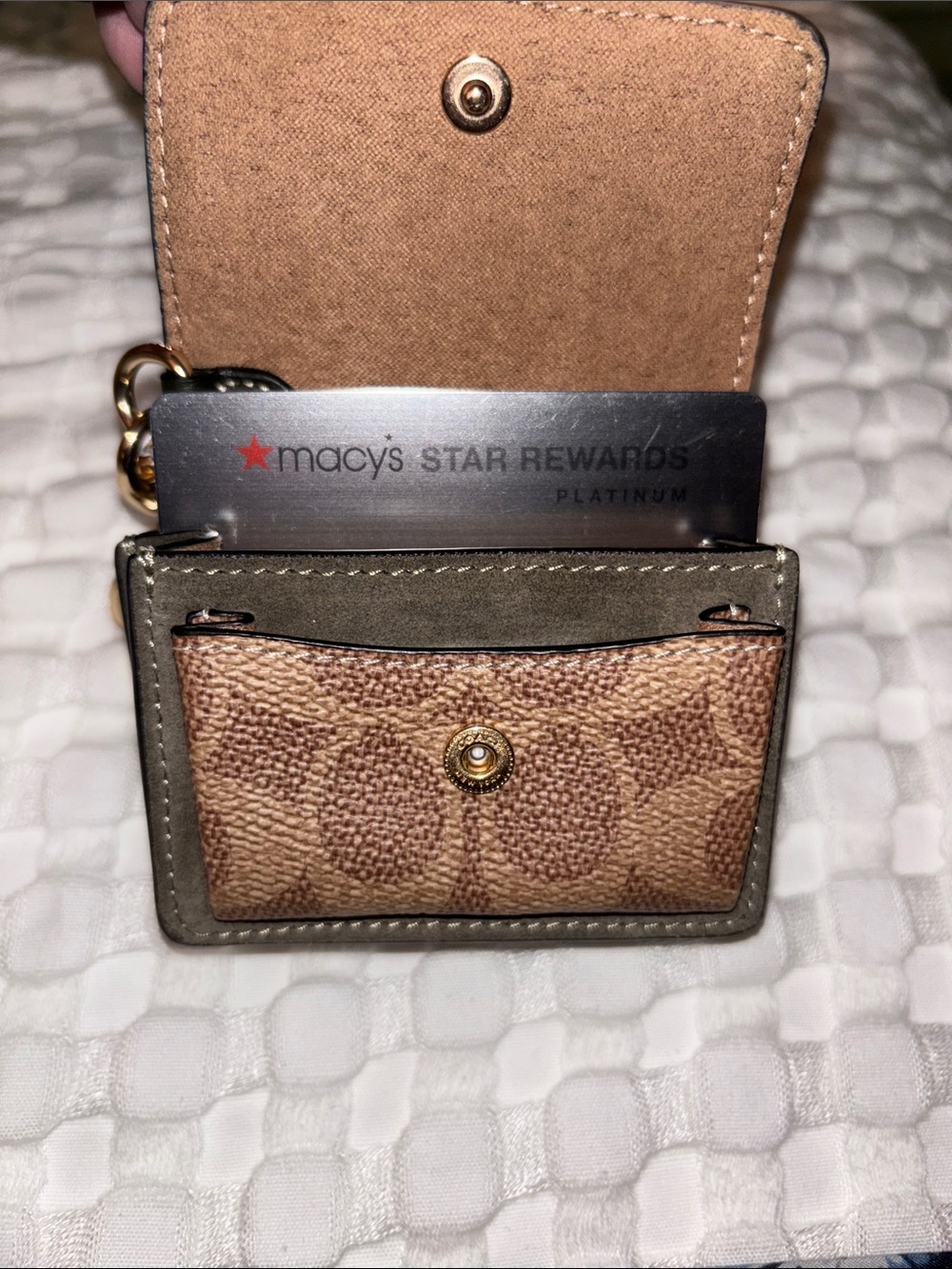 Coach Klare Bag Charm With Signature Canvas NWT Suede/Gold/Army Green/Tan - Picture 8 of 9